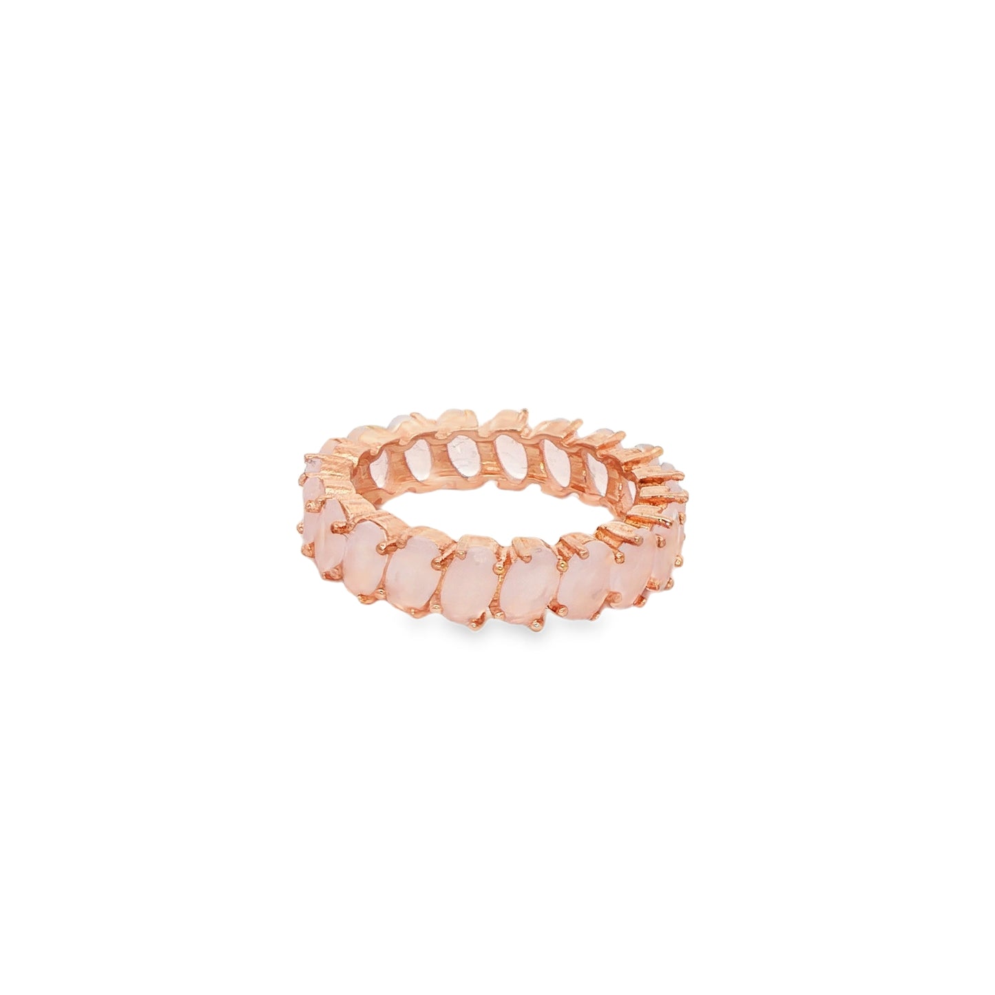 Elegant rose silver eternity band on satin