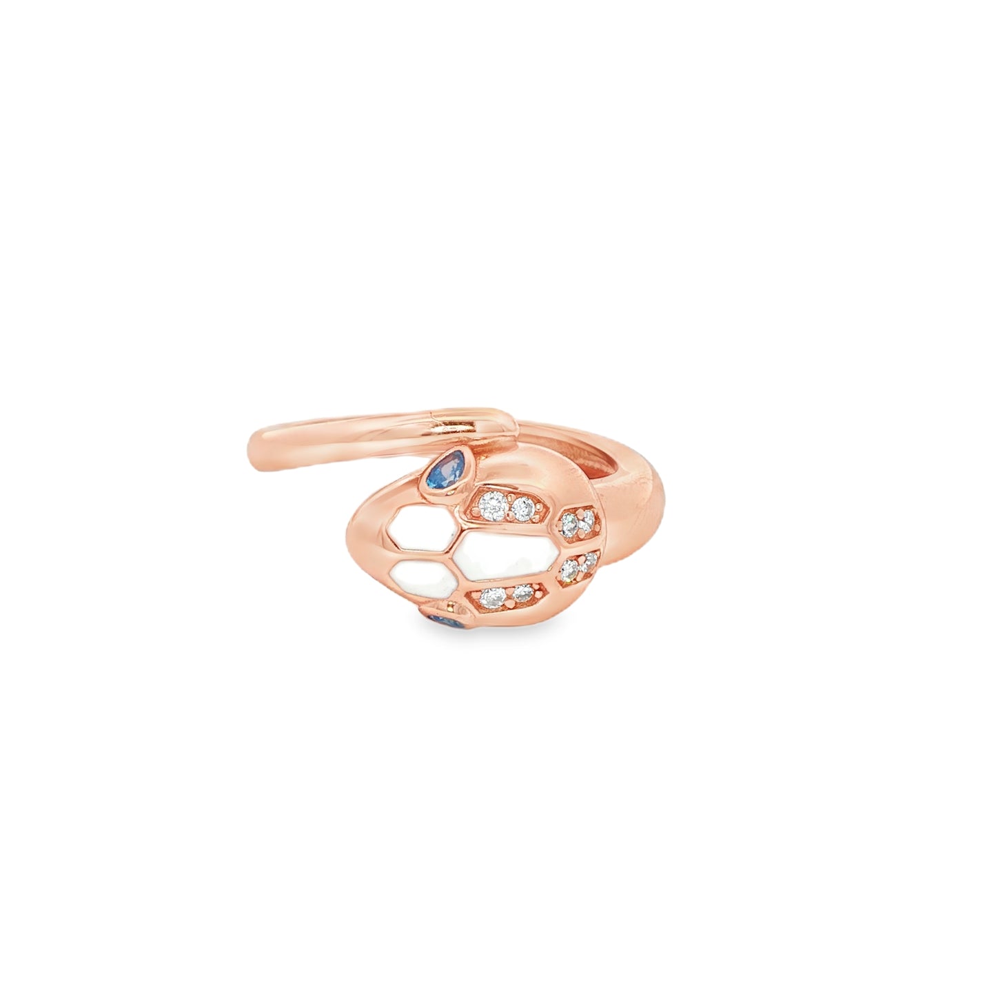 Rose silver snake ring with sapphire eyes