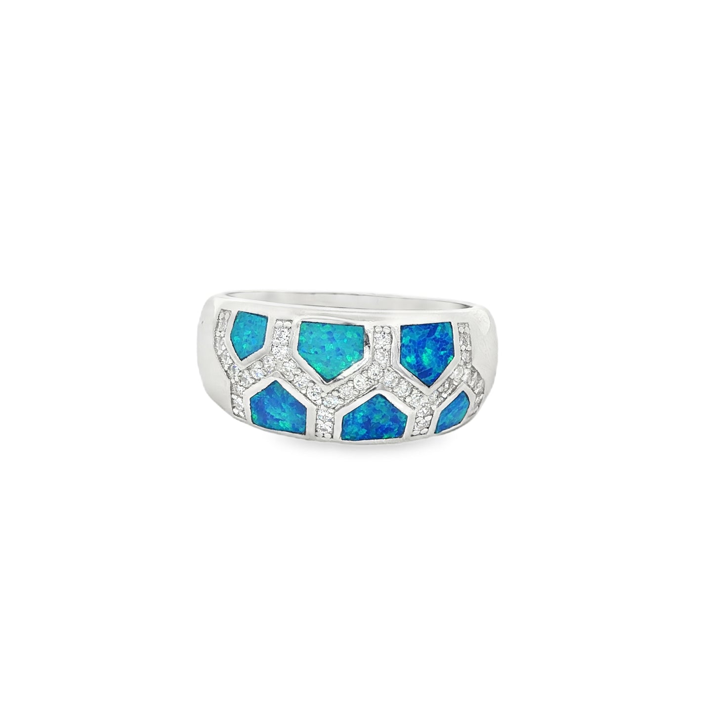 Honeycomb opal and diamond ring