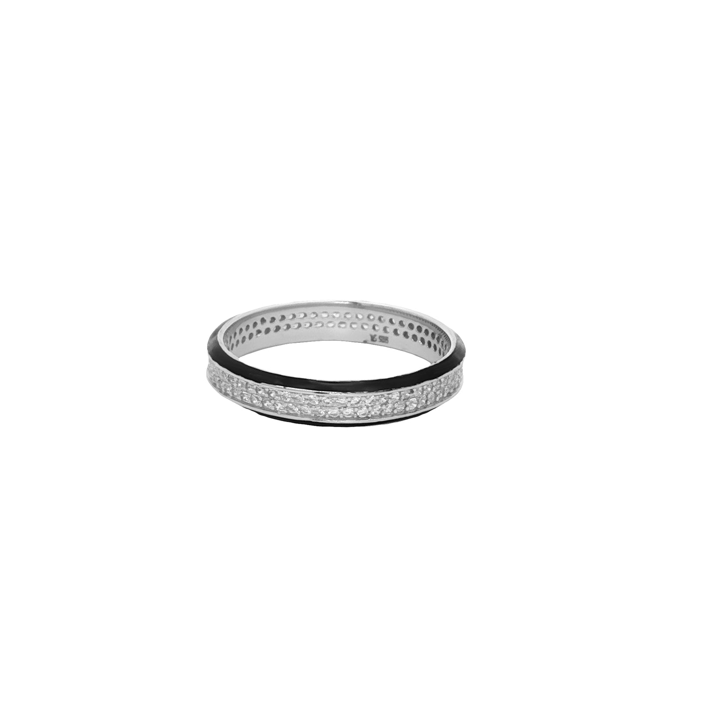 Black Strip Silver Band Ring