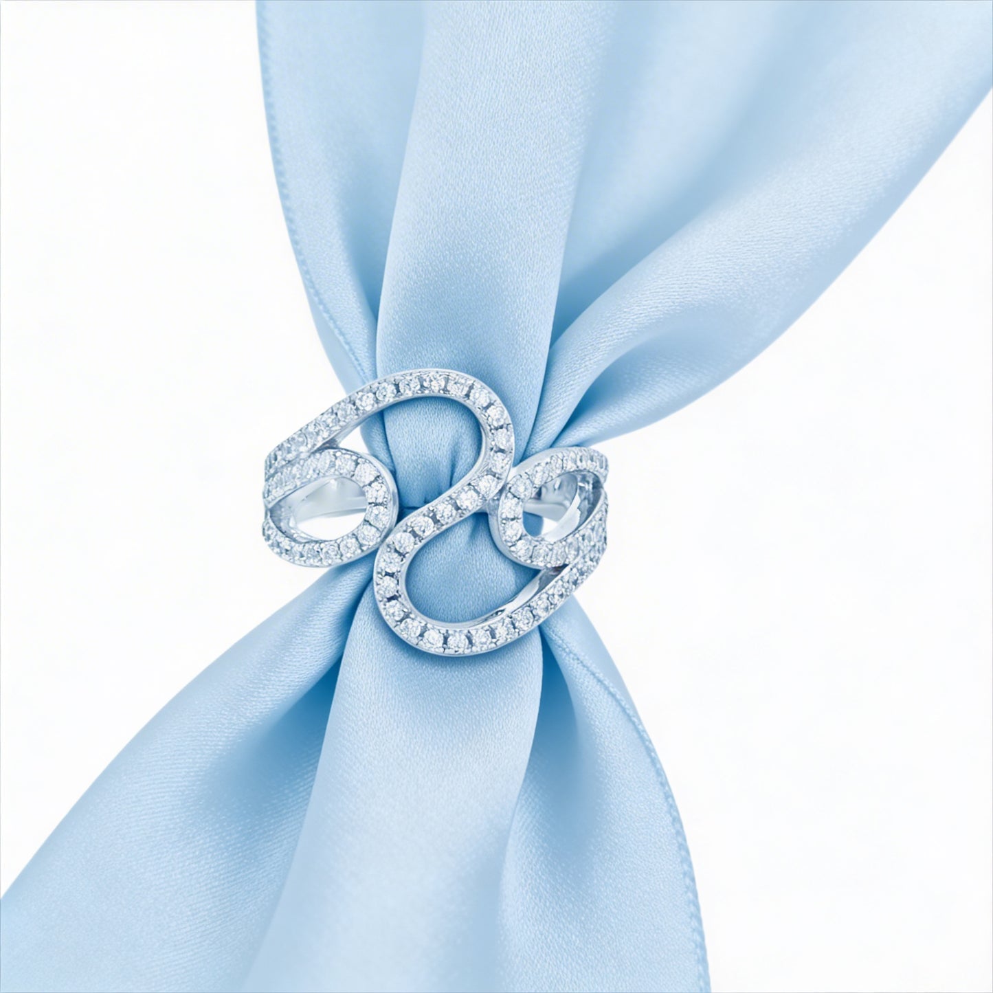 Elegant infinity diamond ring close-up