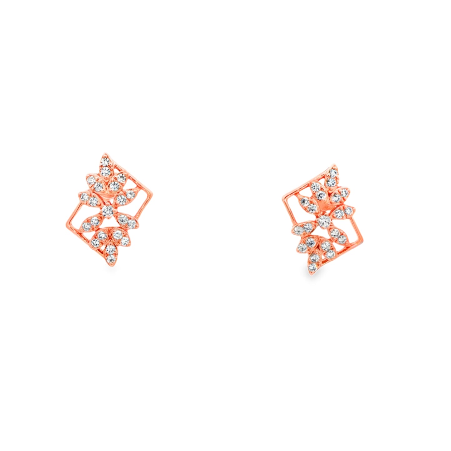 Rosé Floral Frame Diamond Studs