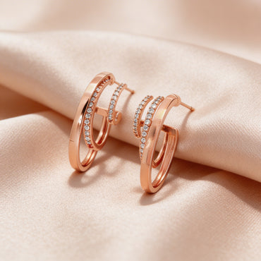 Rosé Twin Curve Diamond Hoops