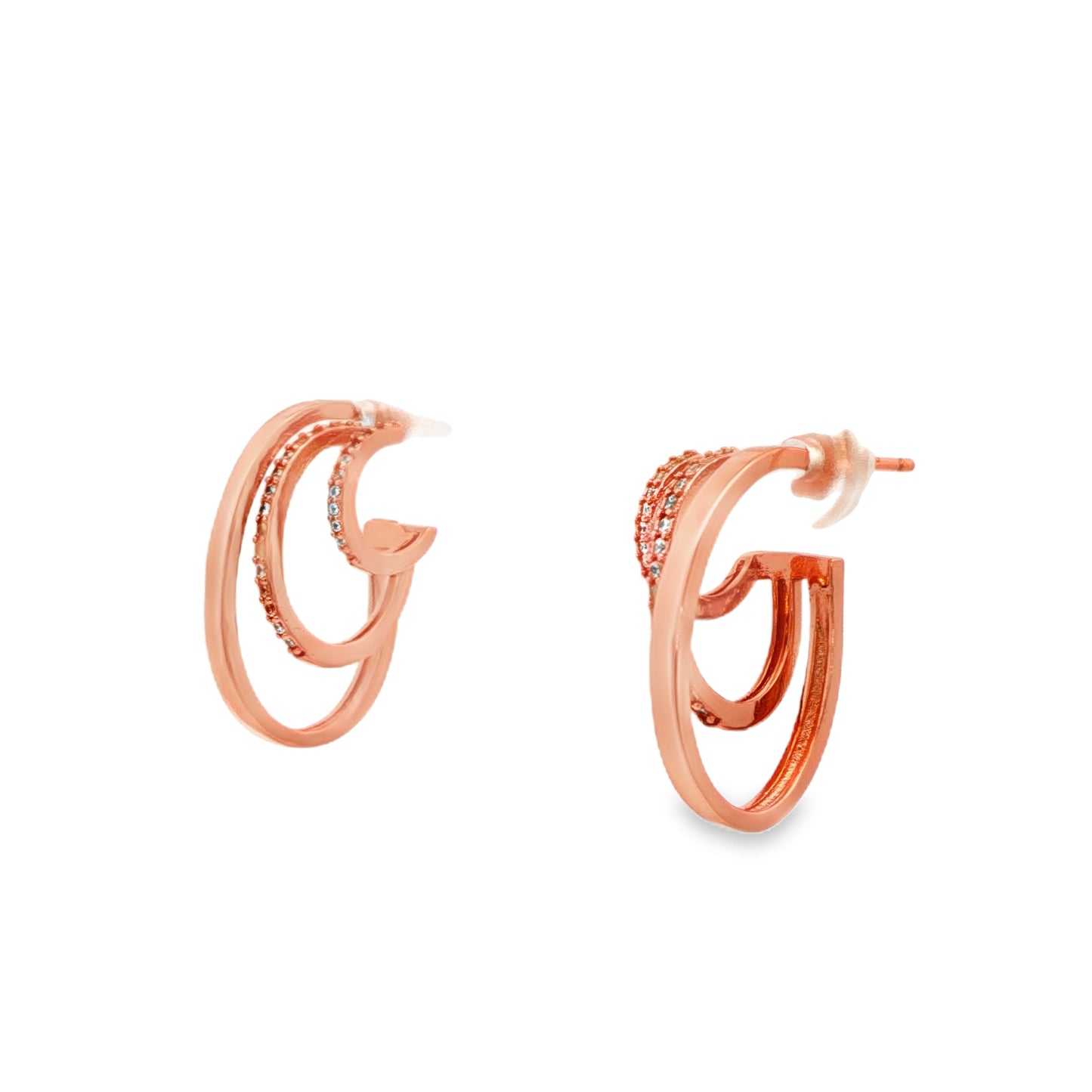 Rosé Twin Curve Diamond Hoops