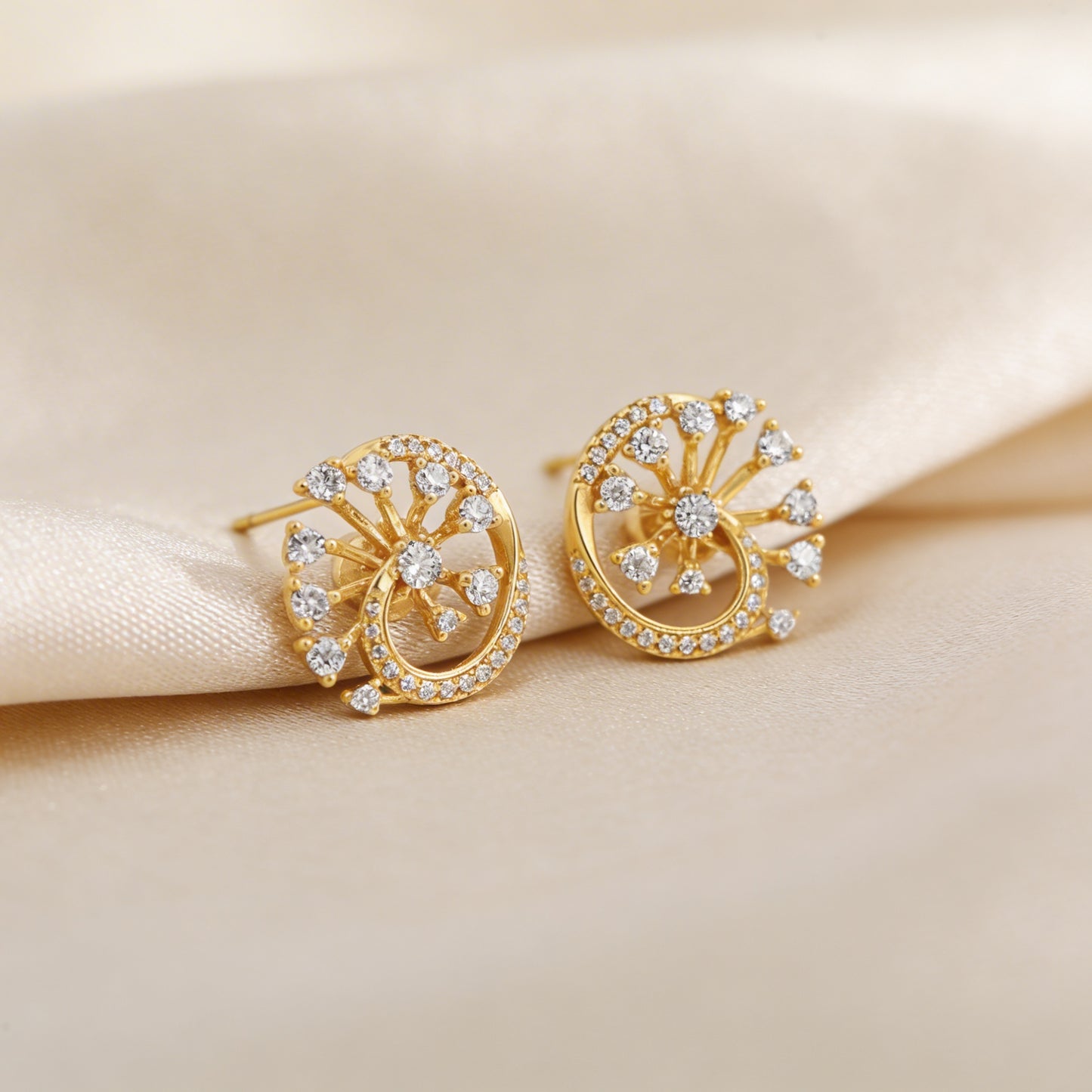 Golden Swirl Bloom Diamond Studs