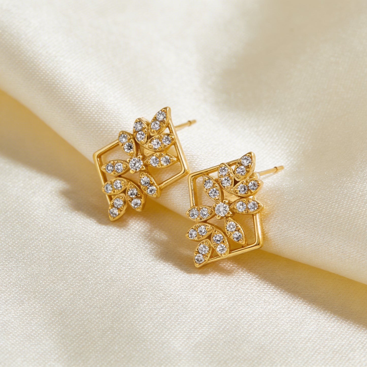 Golden Floral Frame Studs