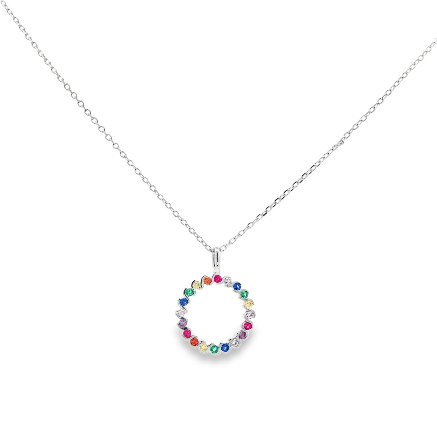 Rainbow Gemstone Circle Pendant Necklace
