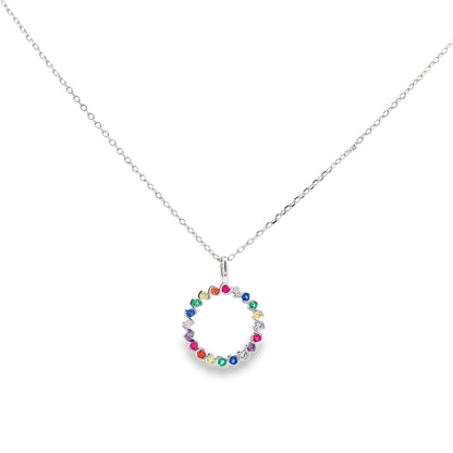 Rainbow Gemstone Circle Pendant Necklace