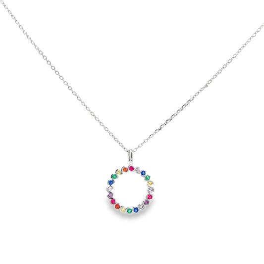 Rainbow Gemstone Circle Pendant Necklace