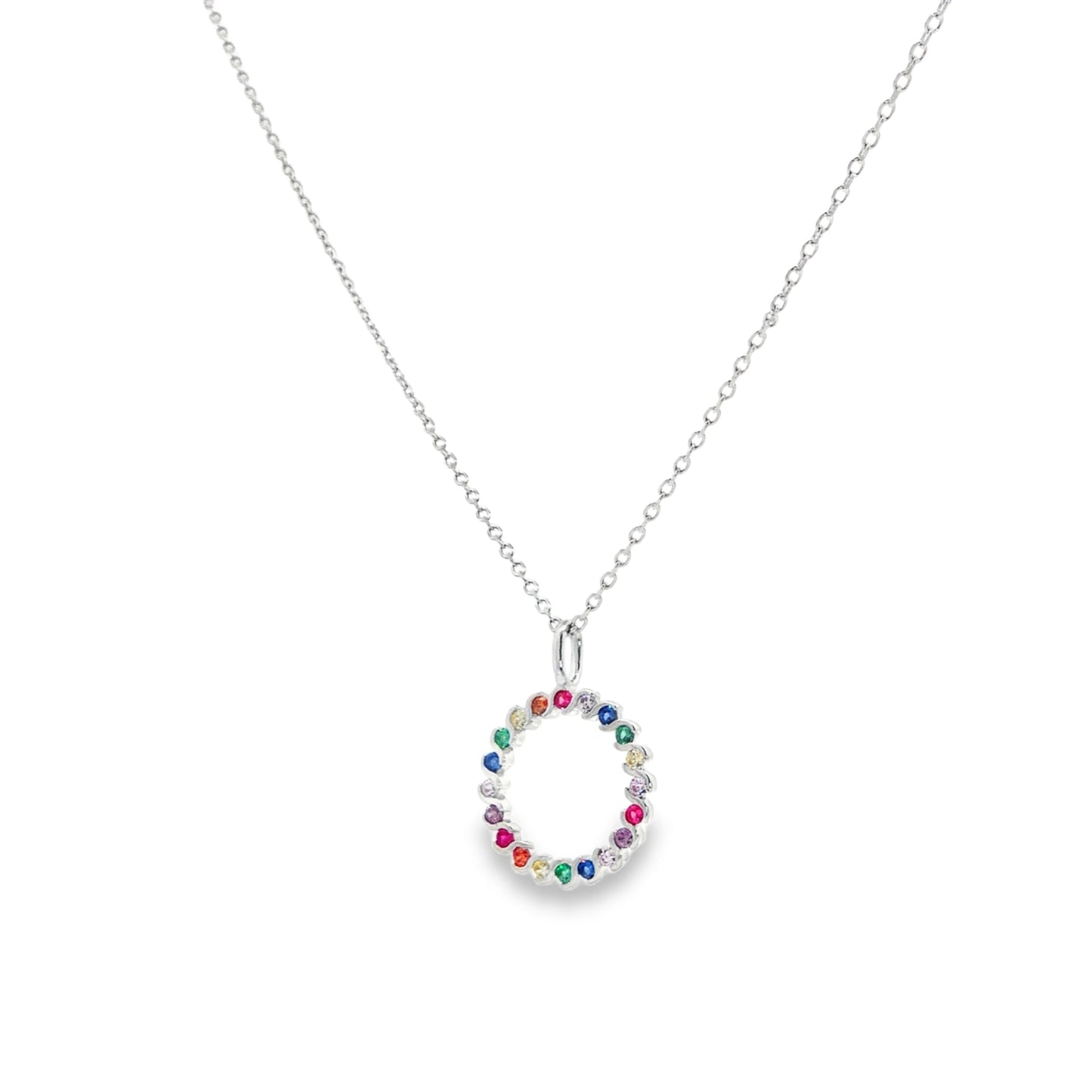 Rainbow Gemstone Circle Pendant Necklace