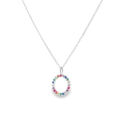 Rainbow Gemstone Circle Pendant Necklace