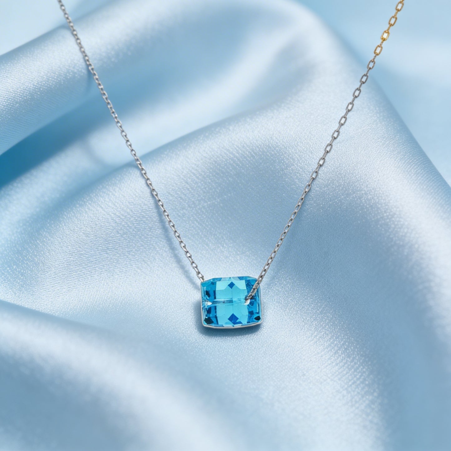Sky Blue Cushion Solitaire Necklace