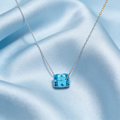 Sky Blue Cushion Solitaire Necklace