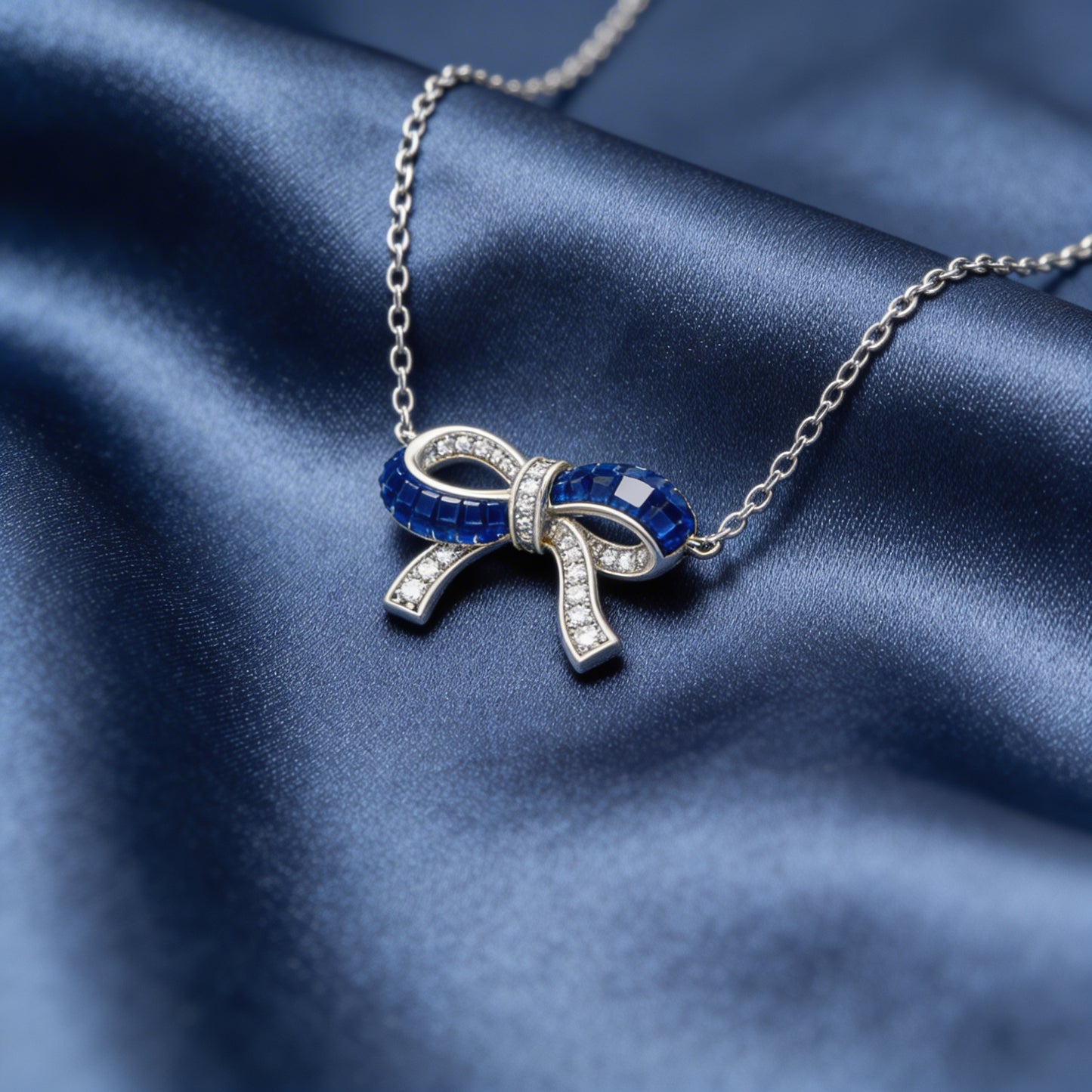 Blue Sapphire Bow Diamond Necklace