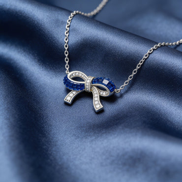 Blue Sapphire Bow Diamond Necklace