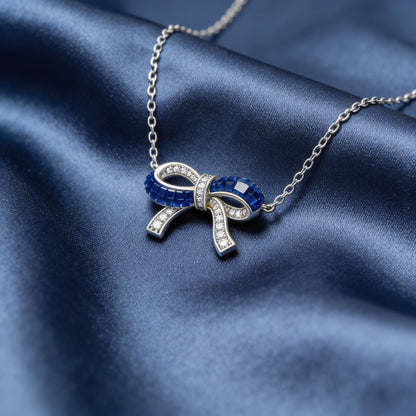 Blue Sapphire Bow Diamond Necklace