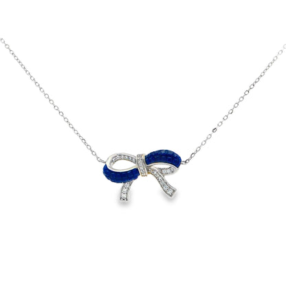 Blue Sapphire Bow Diamond Necklace