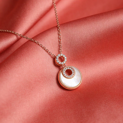 Elegant Dual Halo Pearl Pendant Necklace