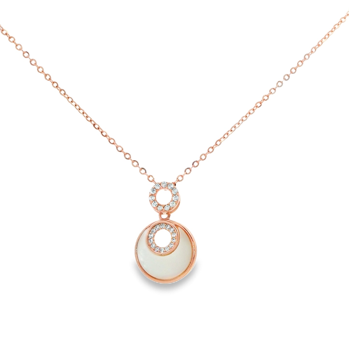 Elegant Dual Halo Pearl Pendant Necklace