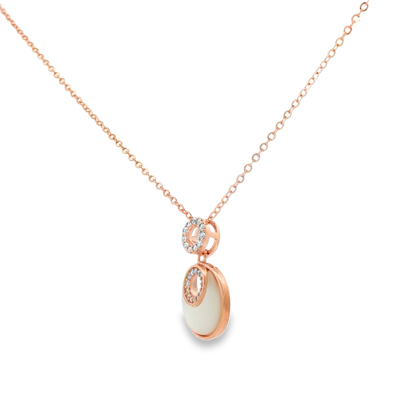 Elegant Dual Halo Pearl Pendant Necklace