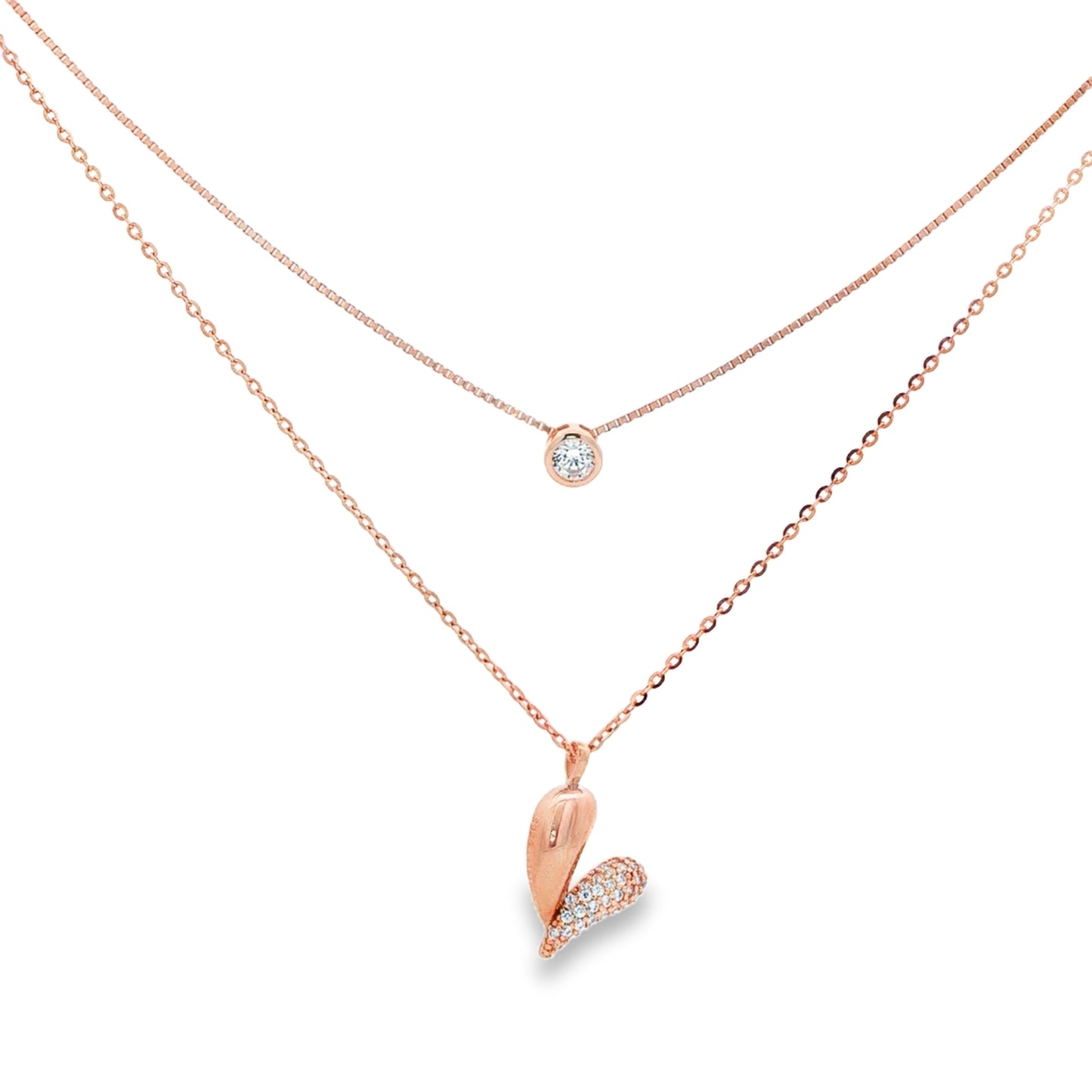 Dual Layer Diamond Heart Necklace