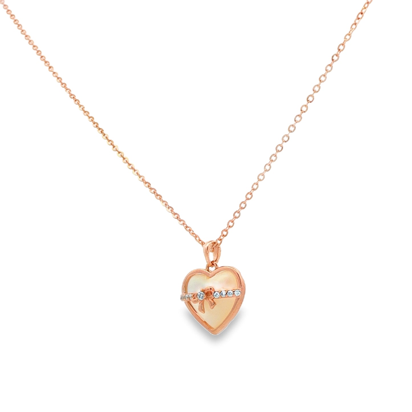 Blush Heart Bow Pendant Necklace
