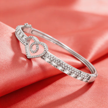 Elegant diamond heart bangle bracelet