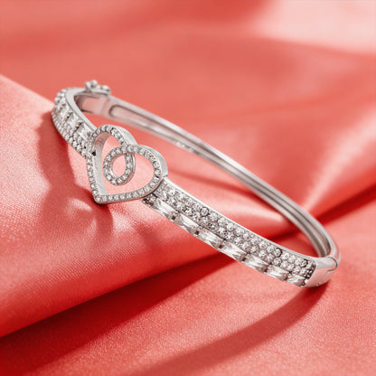 Elegant diamond heart bangle bracelet