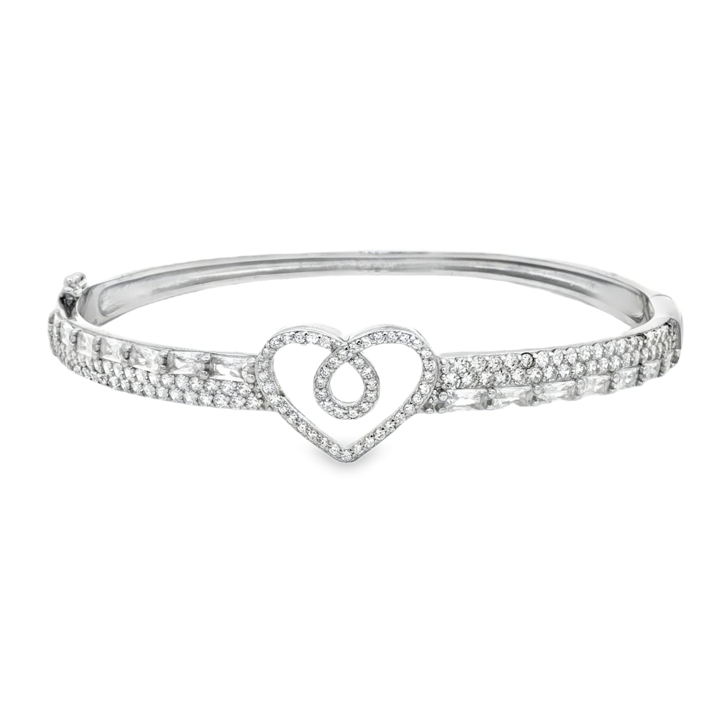 Elegant diamond heart bangle bracelet
