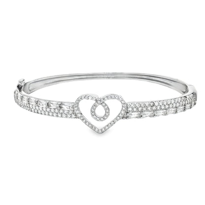 Elegant diamond heart bangle bracelet