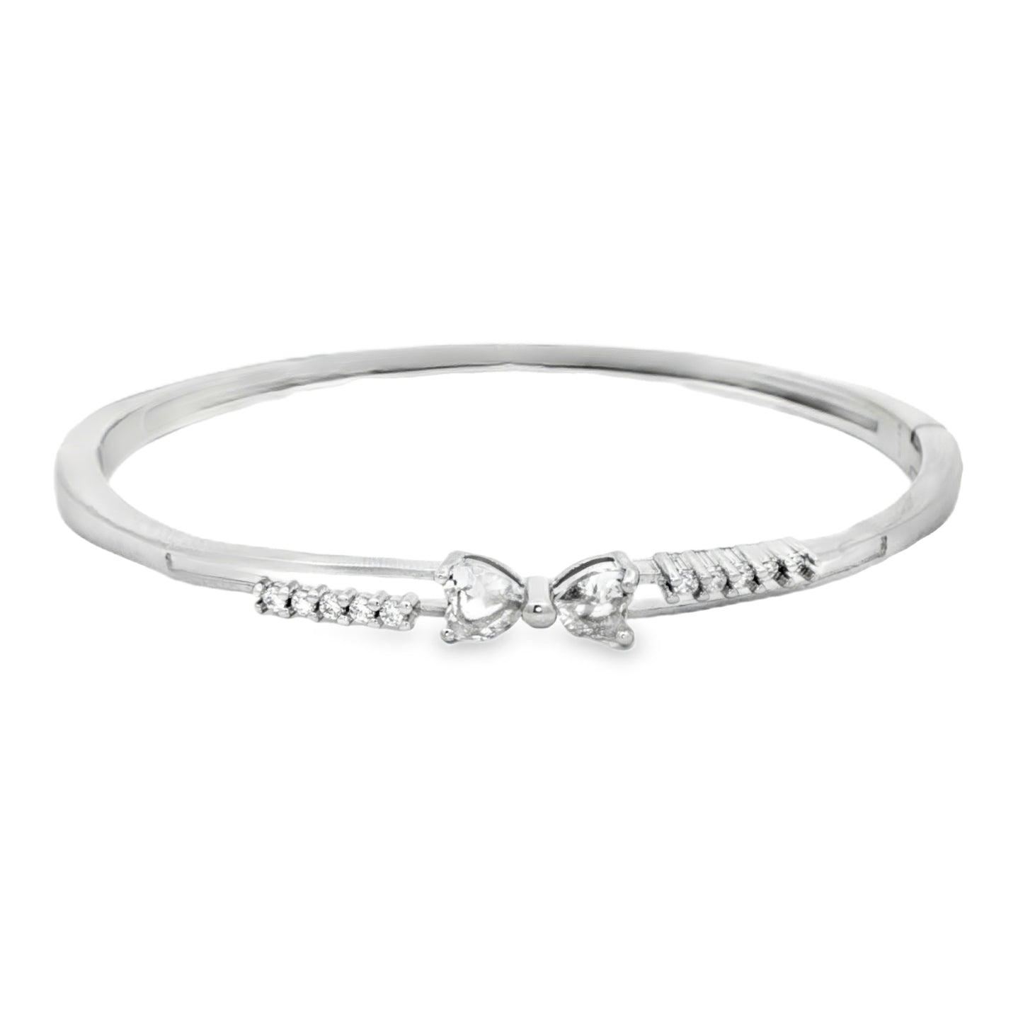 Elegant silver bangle with diamond hearts
