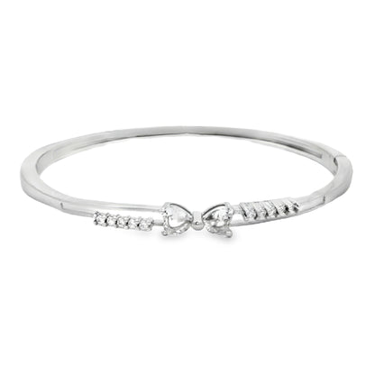 Elegant silver bangle with diamond hearts