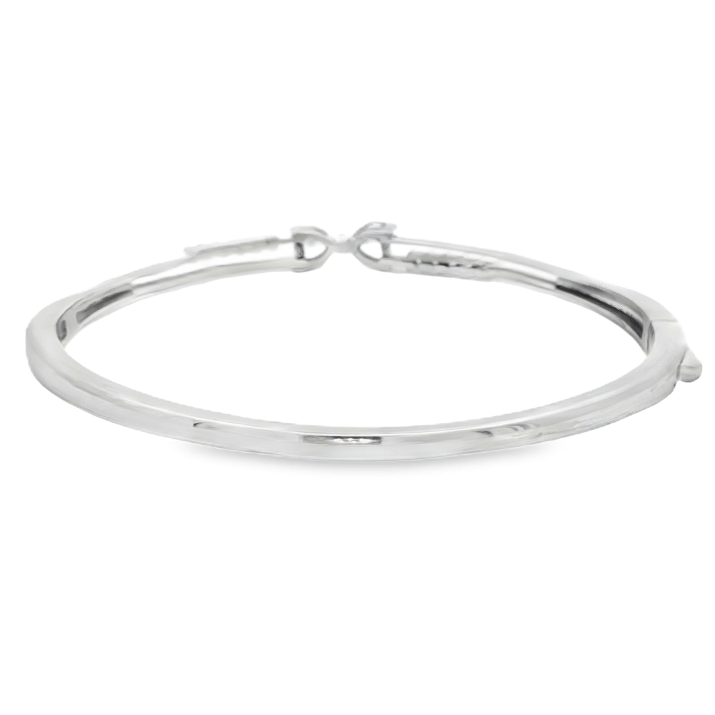 Elegant silver bangle with diamond hearts