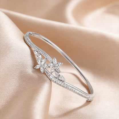Elegant diamond floral bangle bracelet