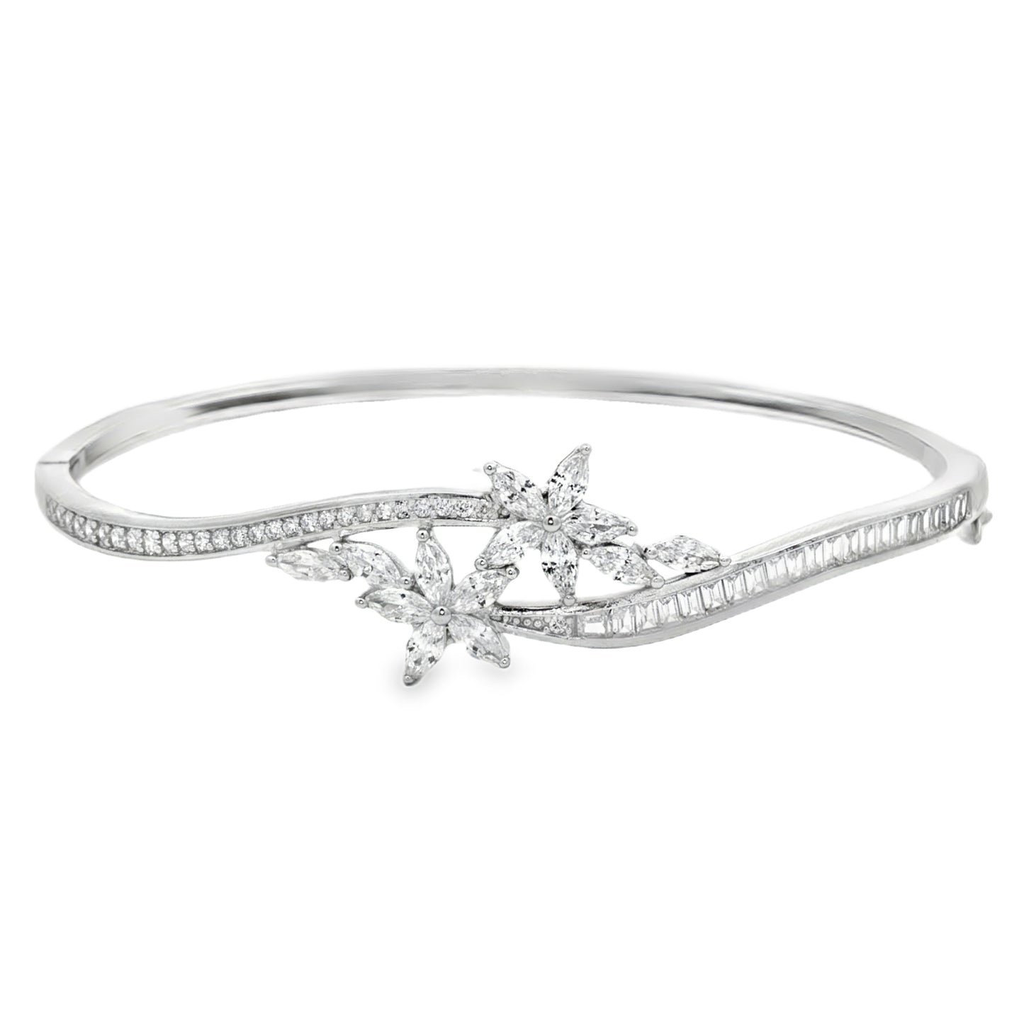 Elegant diamond floral bangle bracelet