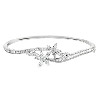 Elegant diamond floral bangle bracelet