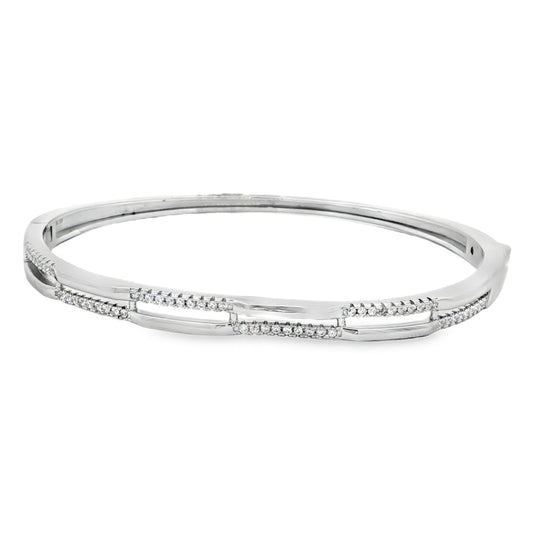 Elegant diamond link bangle in silver