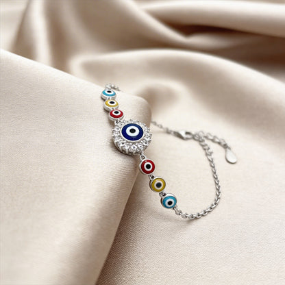 Evil eye multi-color silver bracelet
