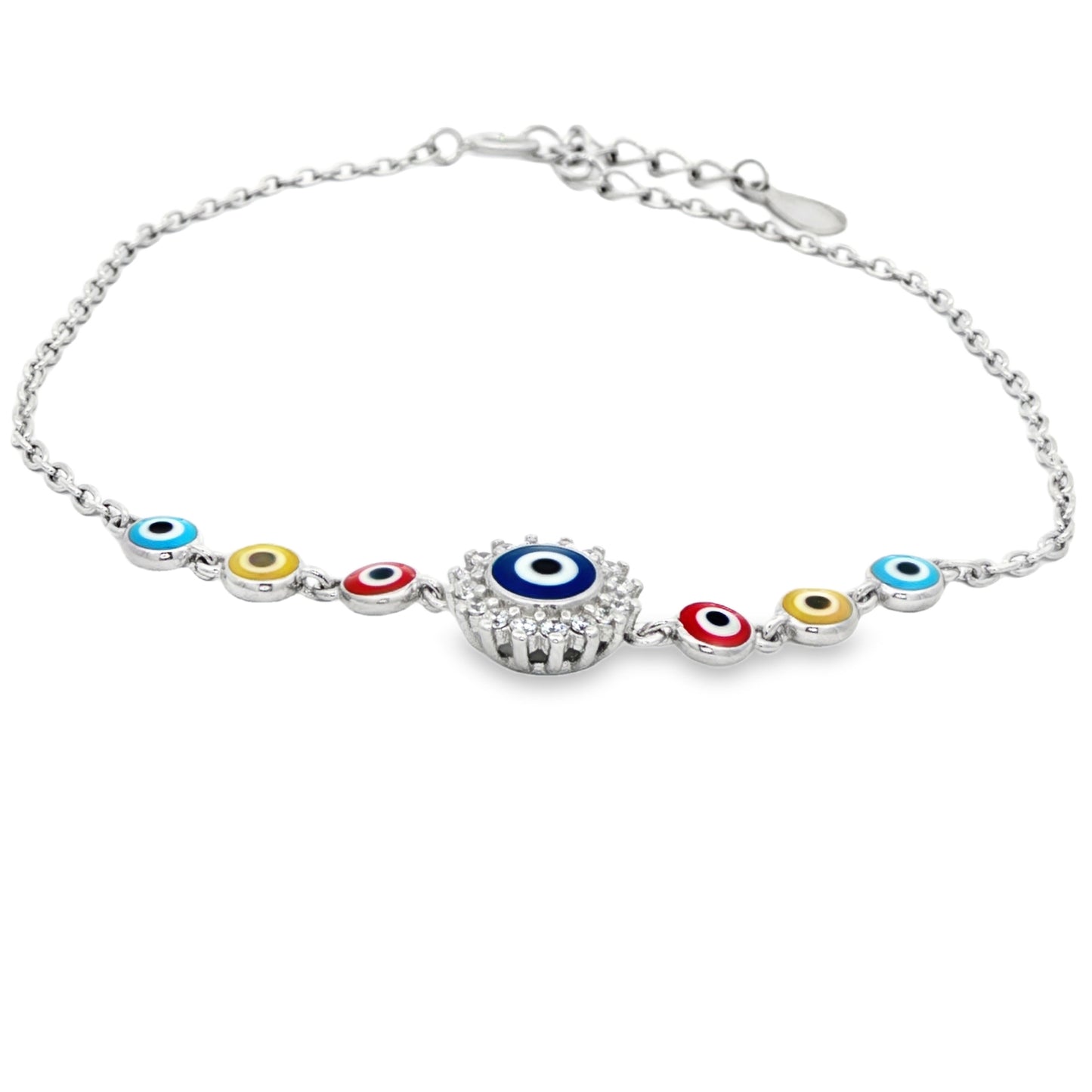 Evil eye multi-color silver bracelet