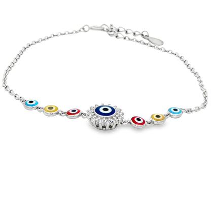 Evil eye multi-color silver bracelet