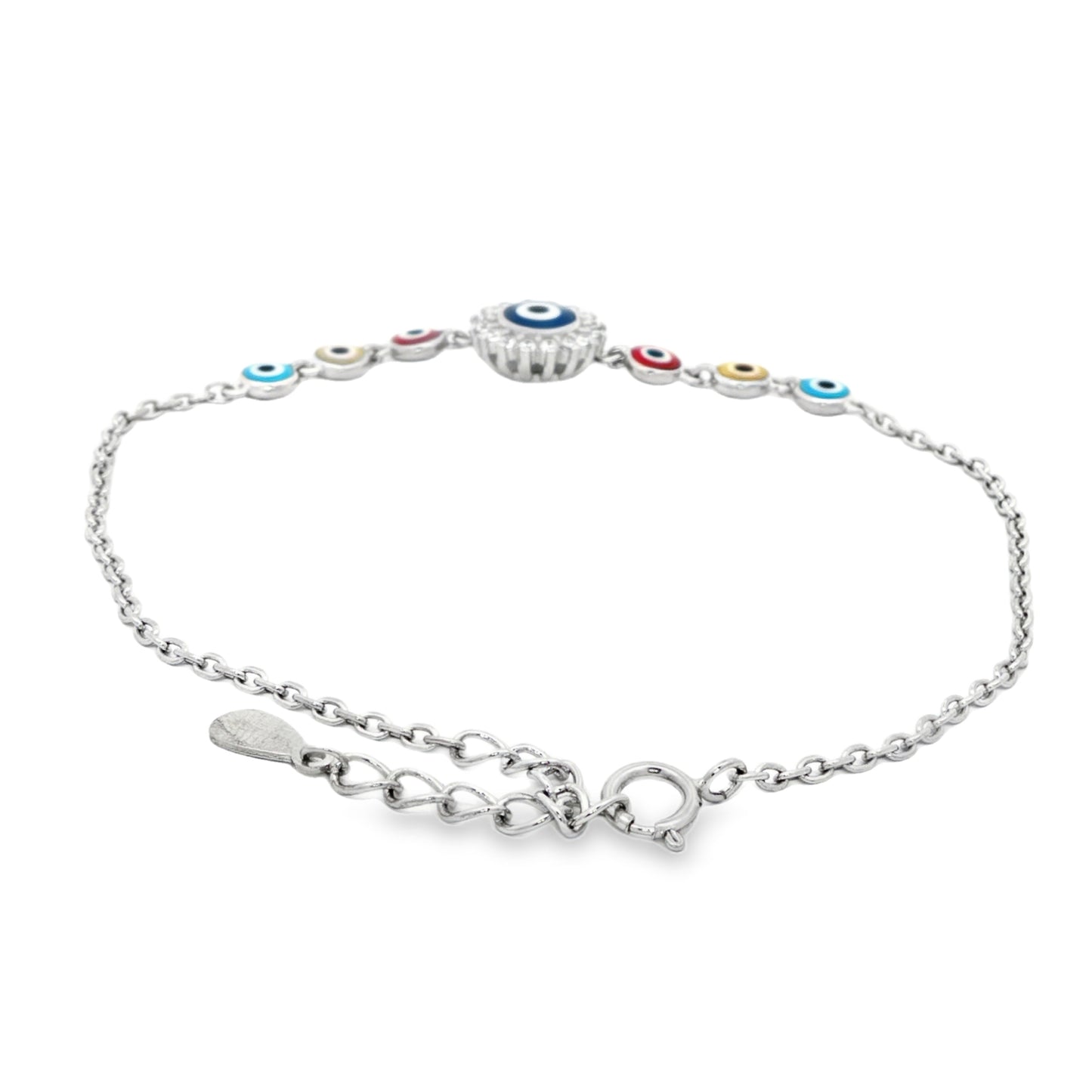 Evil eye multi-color silver bracelet