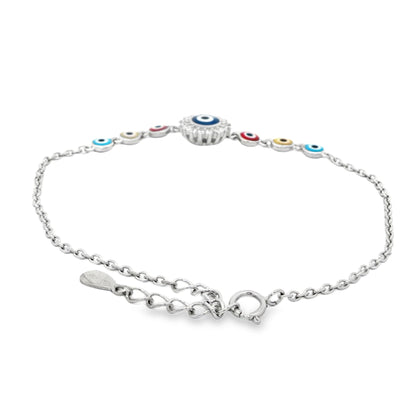 Evil eye multi-color silver bracelet