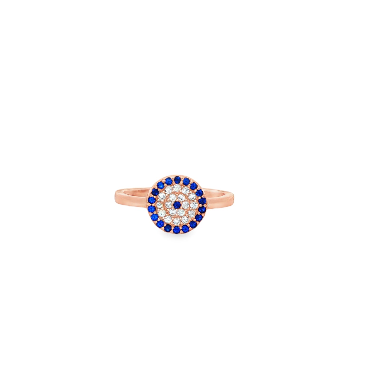 Evil Eye Halo Ring – Rose silver & Sapphire Elegance