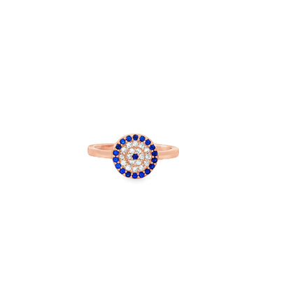 Evil Eye Halo Ring – Rose silver & Sapphire Elegance