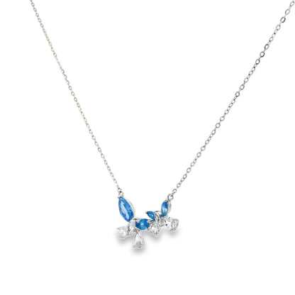 Blue Sapphire Floral Diamond Pendant Necklace