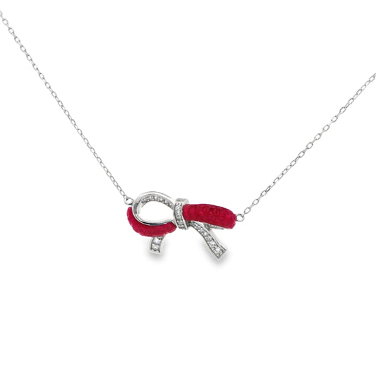 Ruby Bow Diamond Pendant Necklace