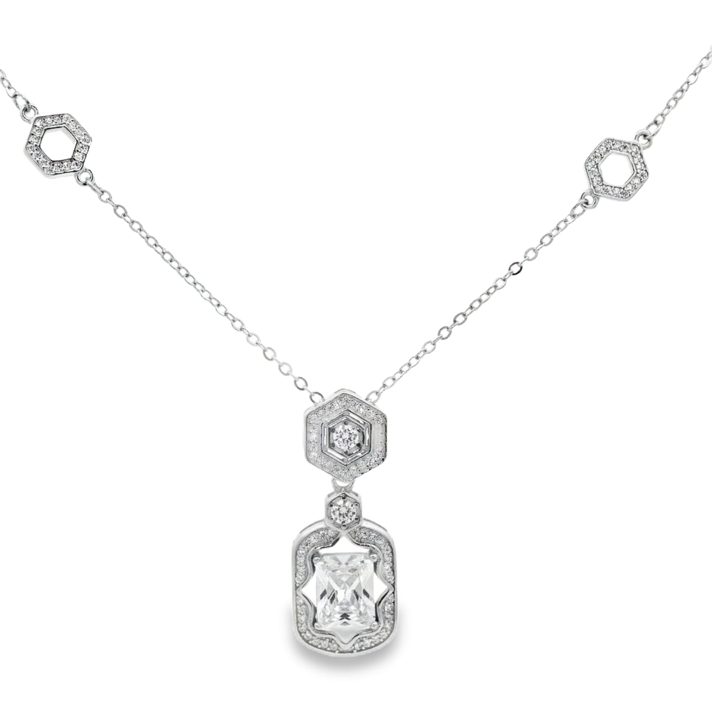 Hexa Halo Diamond Drop Necklace