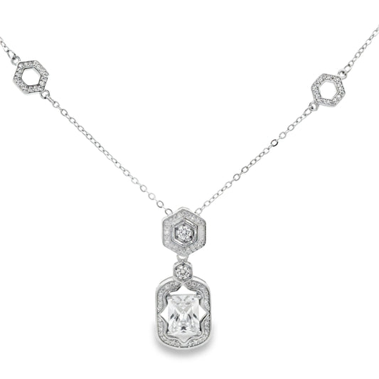 Hexa Halo Diamond Drop Necklace