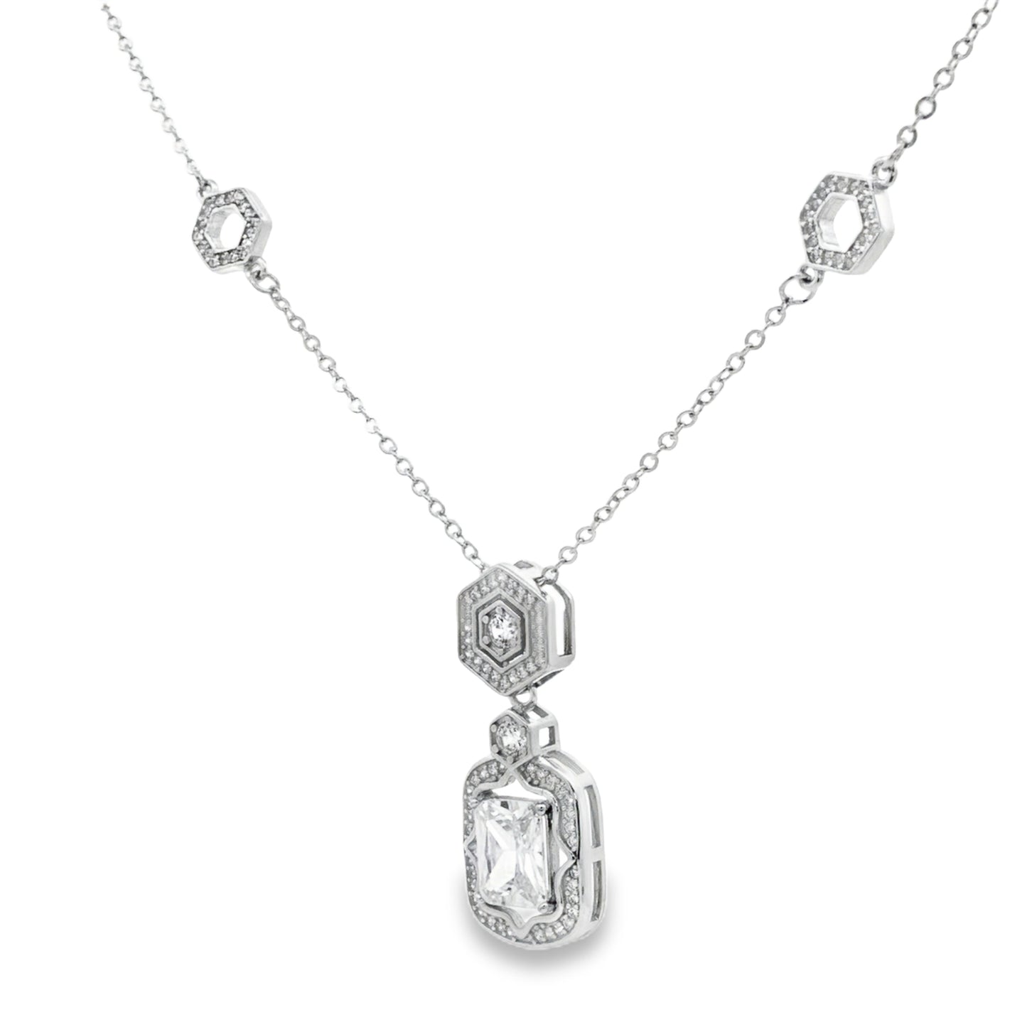 Hexa Halo Diamond Drop Necklace