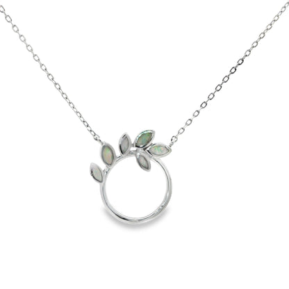 Opal Leaf Circle Pendant Necklace